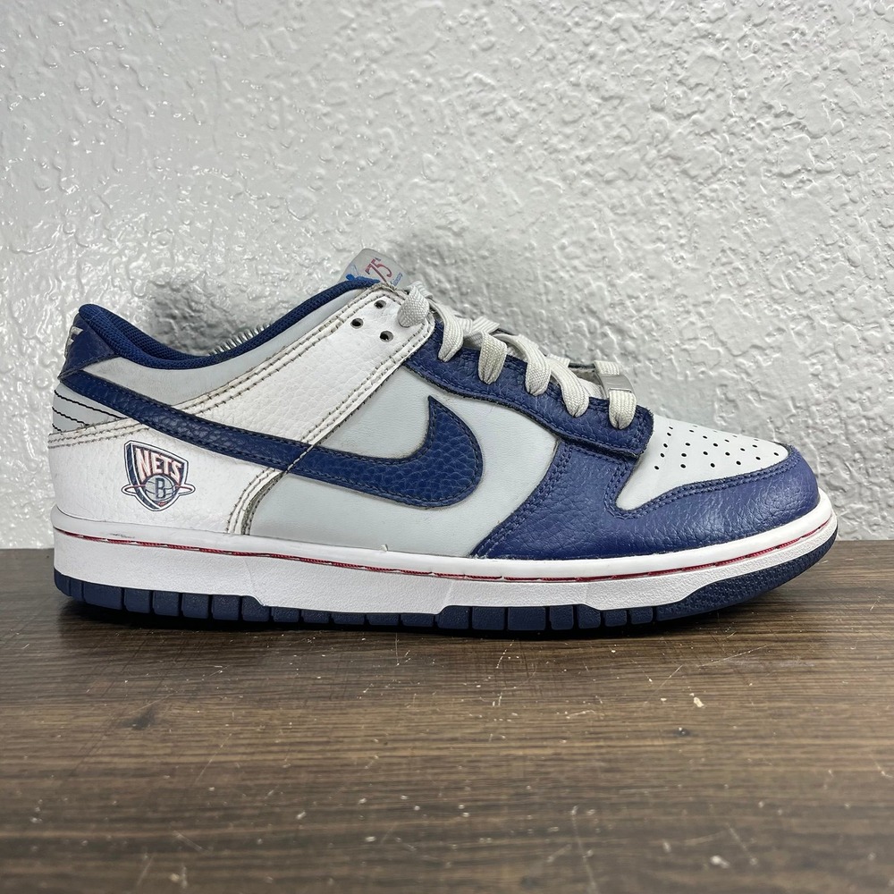 Nike Dunk Low GS NBA Nets White Blue Shoes - Youth 6Y